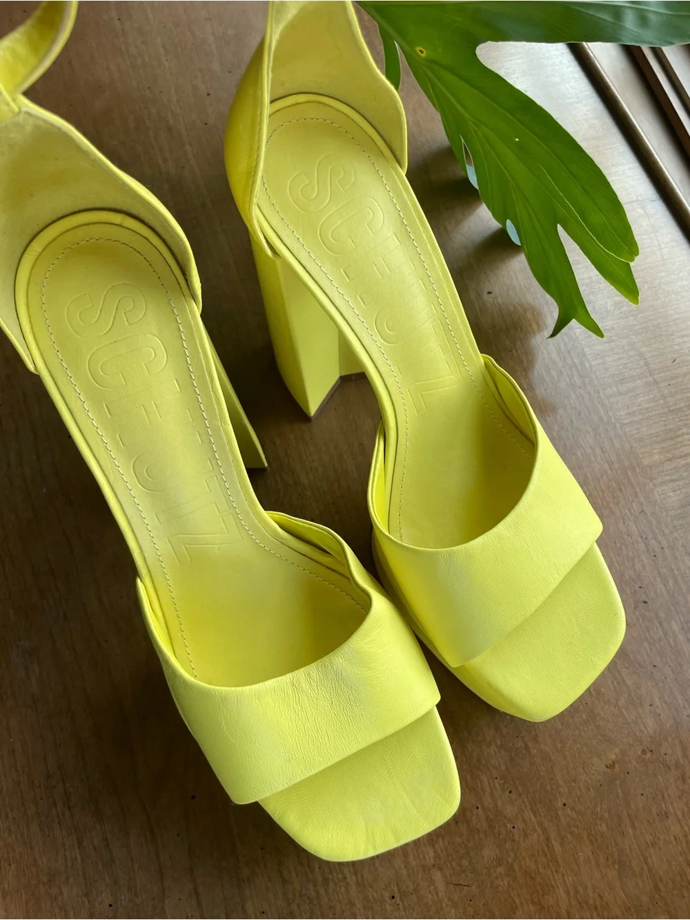 SCHUTZ Lenne Yellow Leather Platform Ankle-Strap Open Toe Heeled Sandals EU 39
